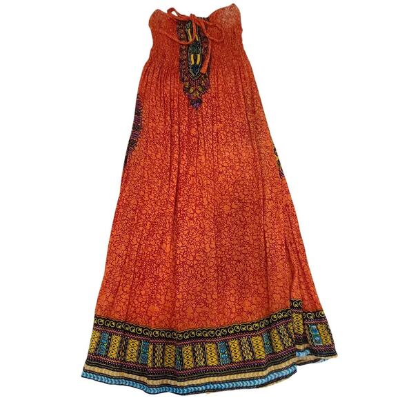 Advance Apparel Vintage women's sundress strapless orange One Size beachy boho - Picture 3 of 9